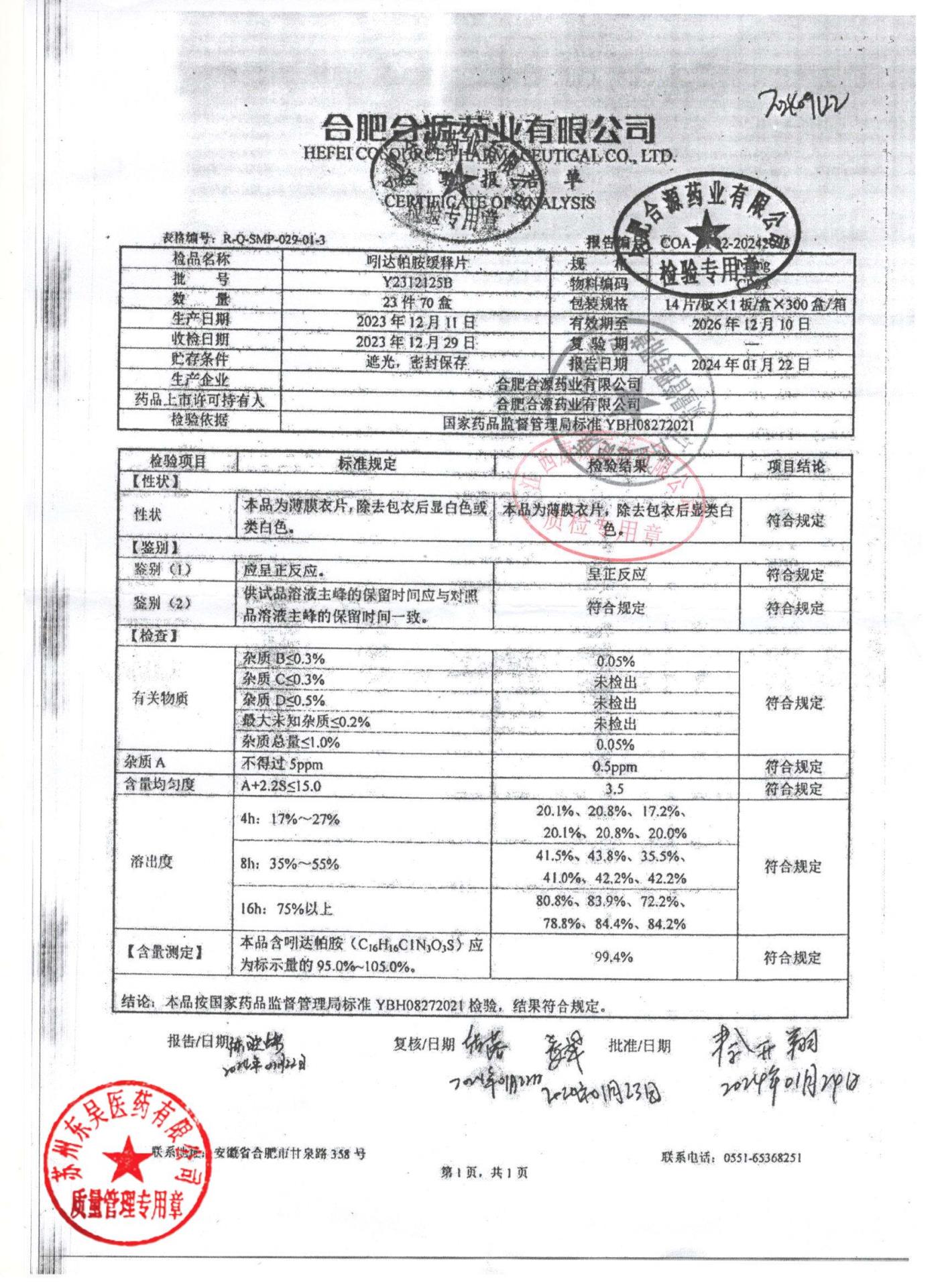 Y2312125B吲达帕胺缓释片