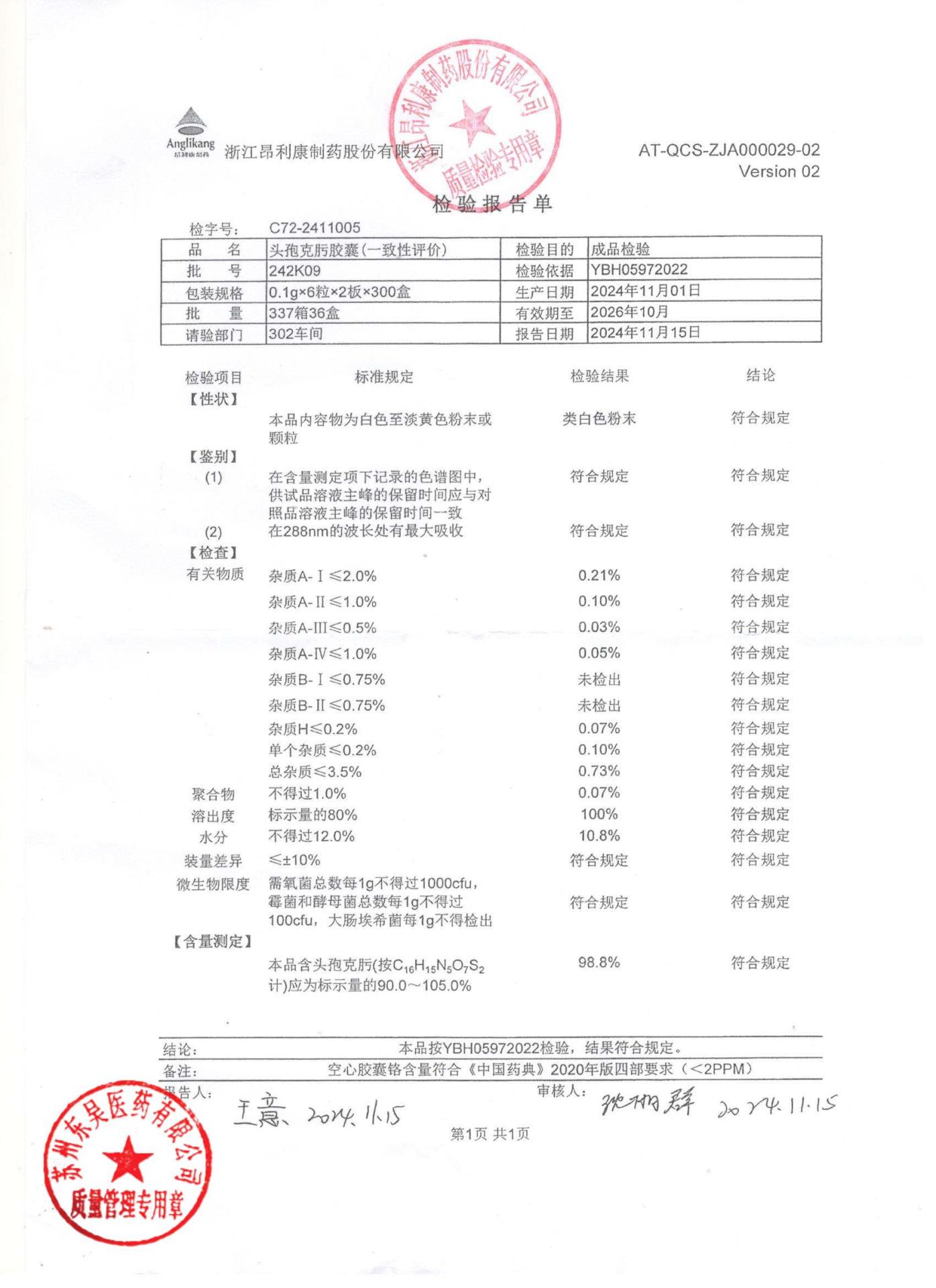 242K09头孢克肟胶囊