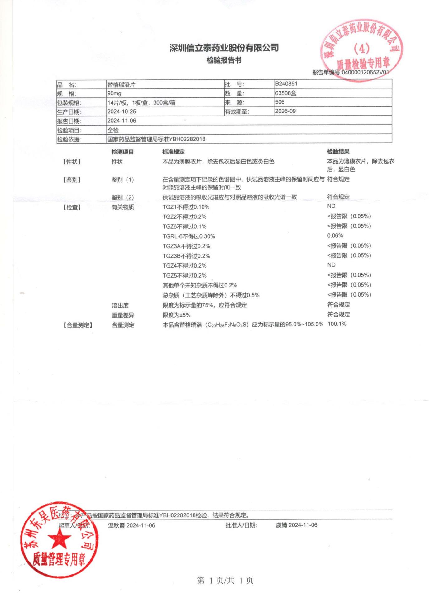 B240891替格瑞洛片