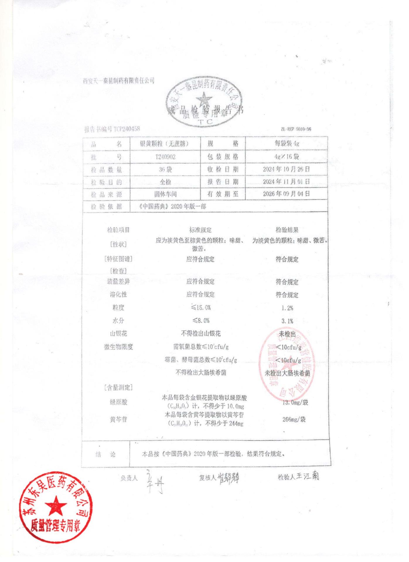 T240902银黄颗粒（无蔗糖）