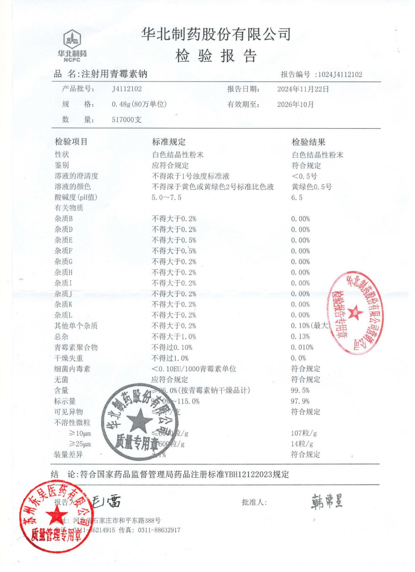 J4112102注射用青霉素钠