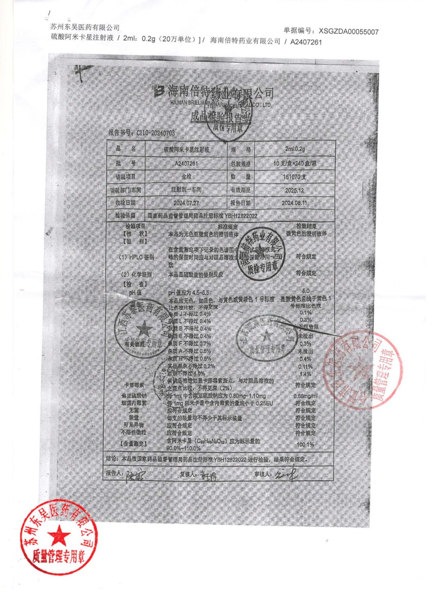 A2407261硫酸阿米卡星注射液