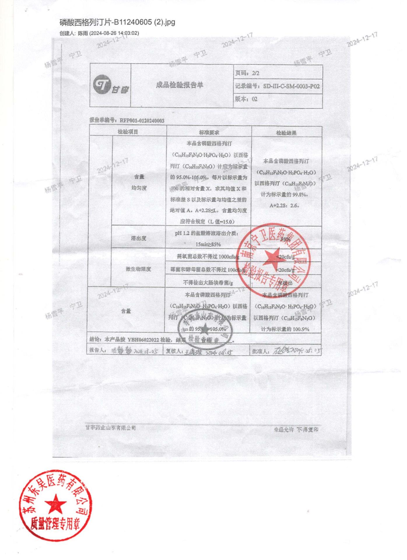 B11240605磷酸西格列汀片2