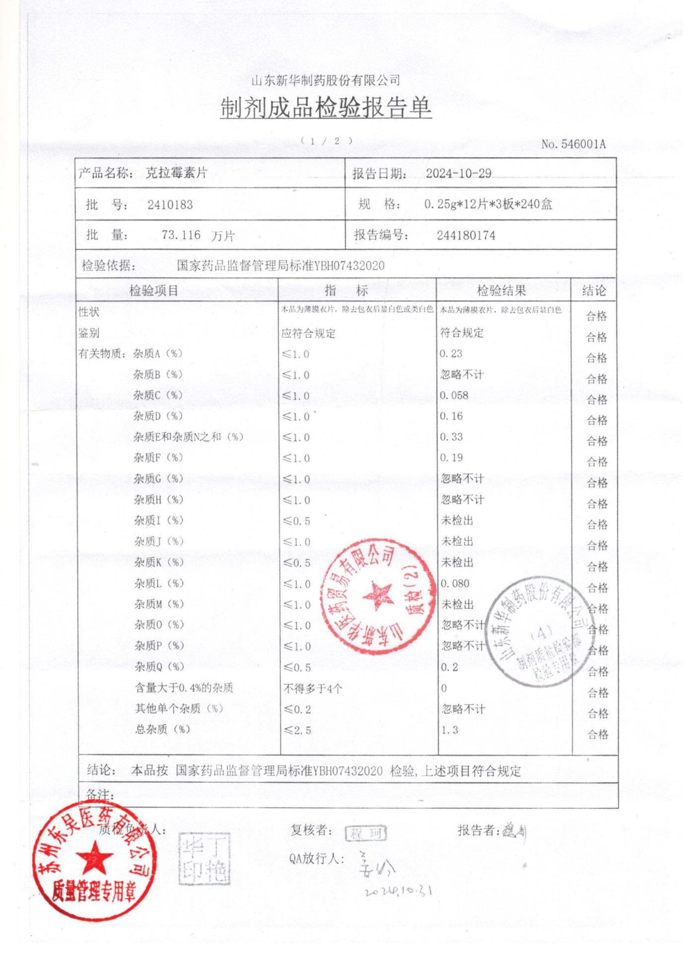 2410183克拉霉素片1
