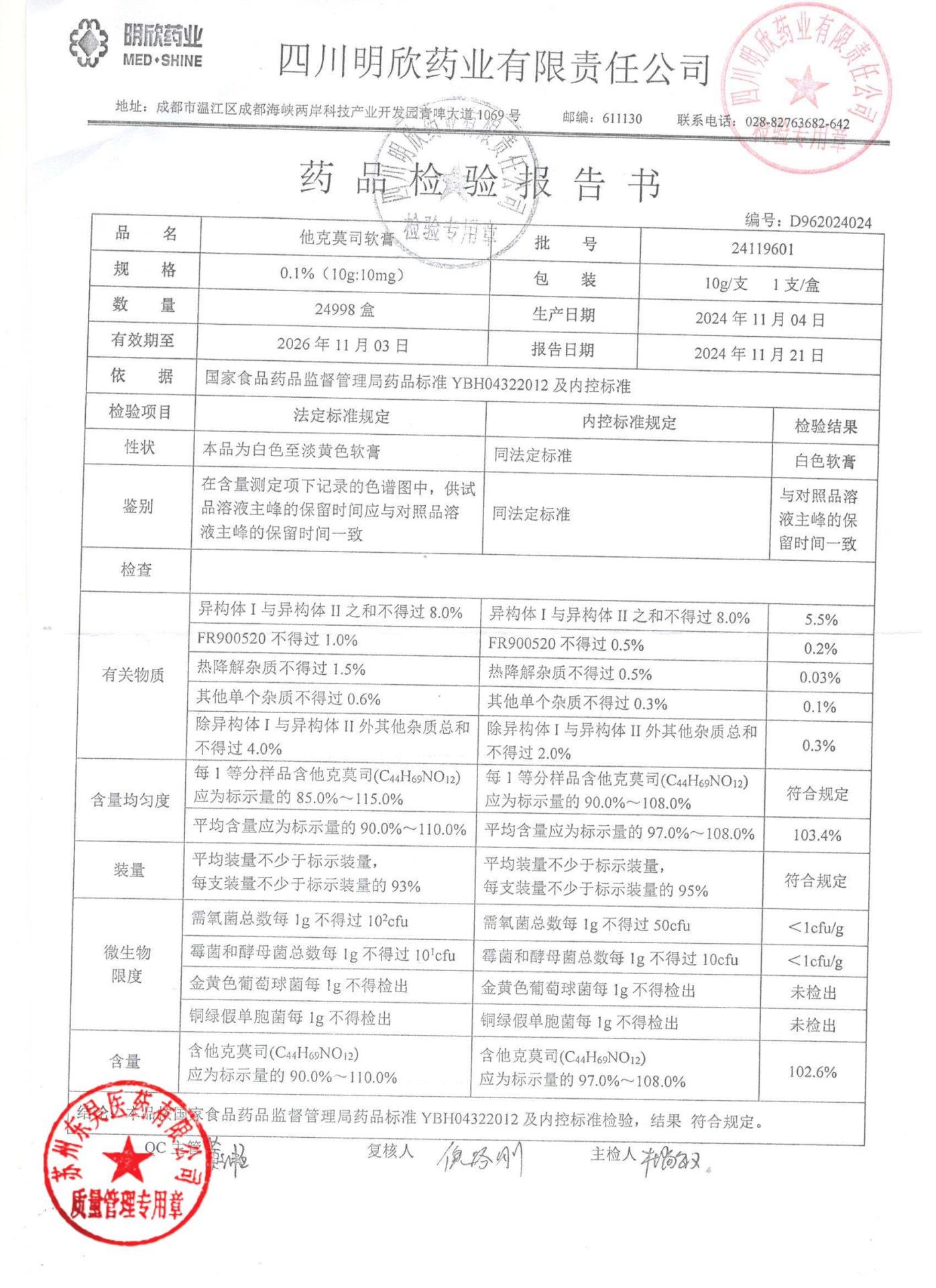 24119601他克莫司软膏