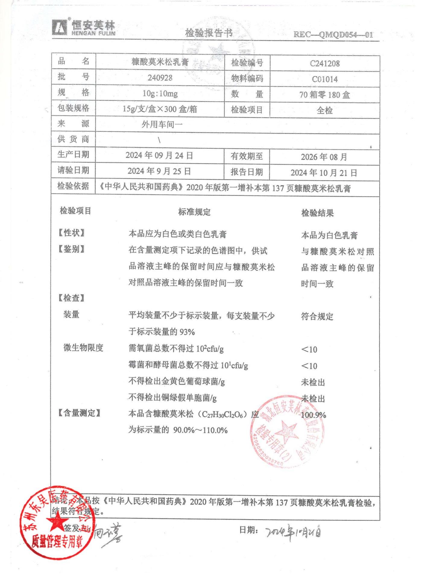 240928糠酸莫米松乳膏