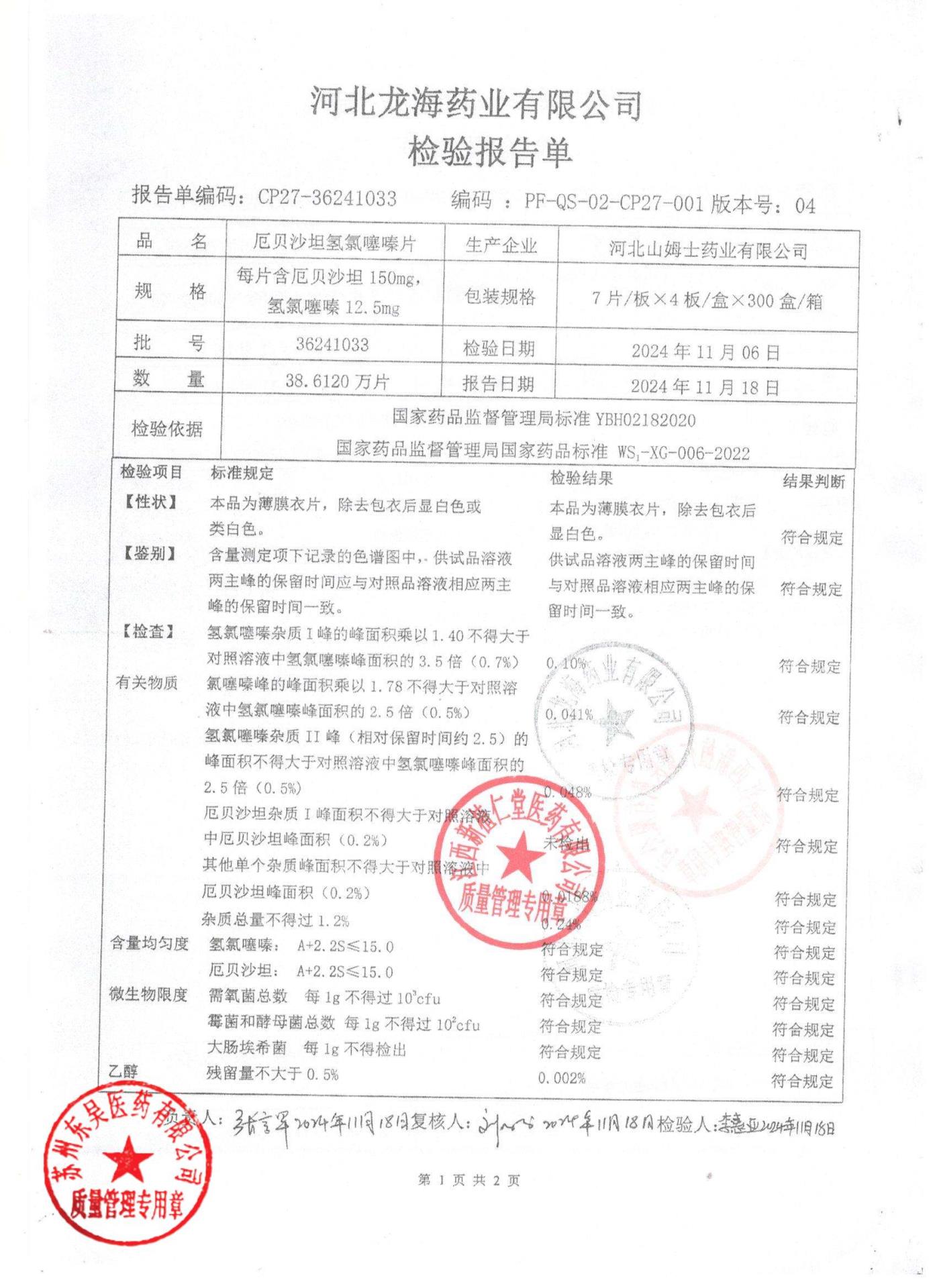 36241033厄贝沙坦氢氯噻嗪片1