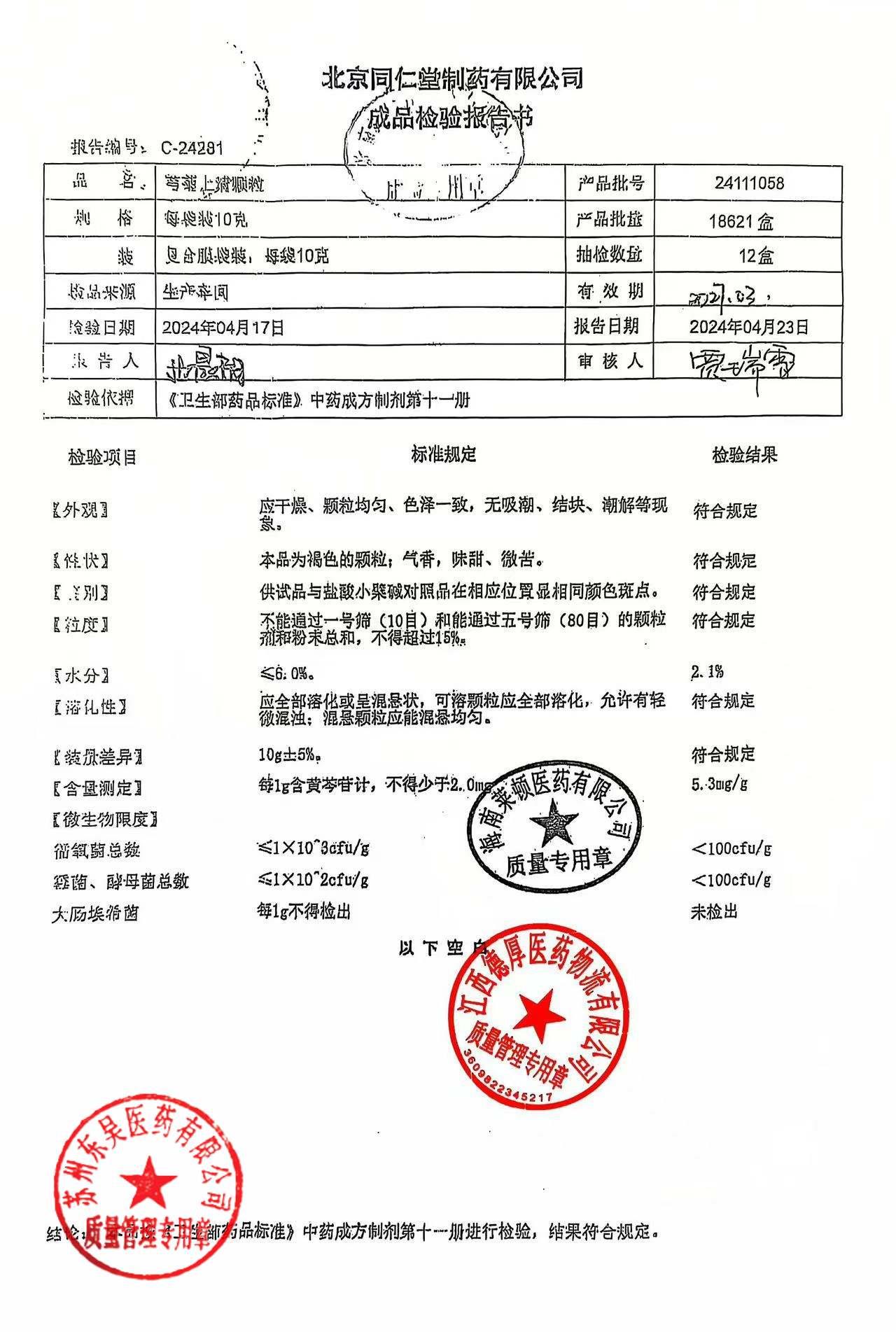 24111058芎菊上清颗粒