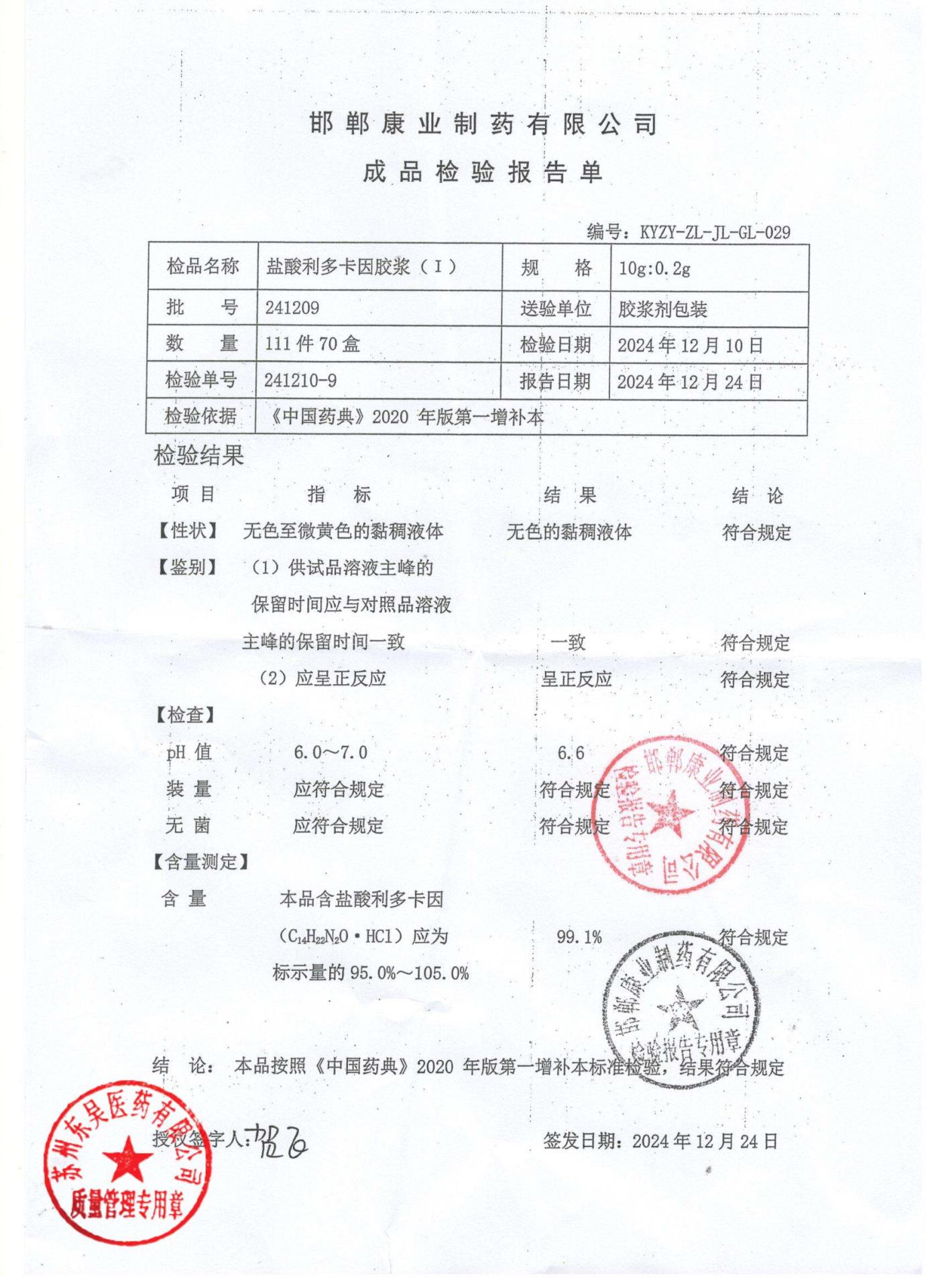 241209盐酸利多卡因胶浆