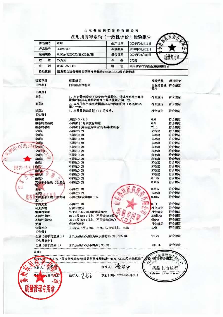 42240309注射用青霉素钠