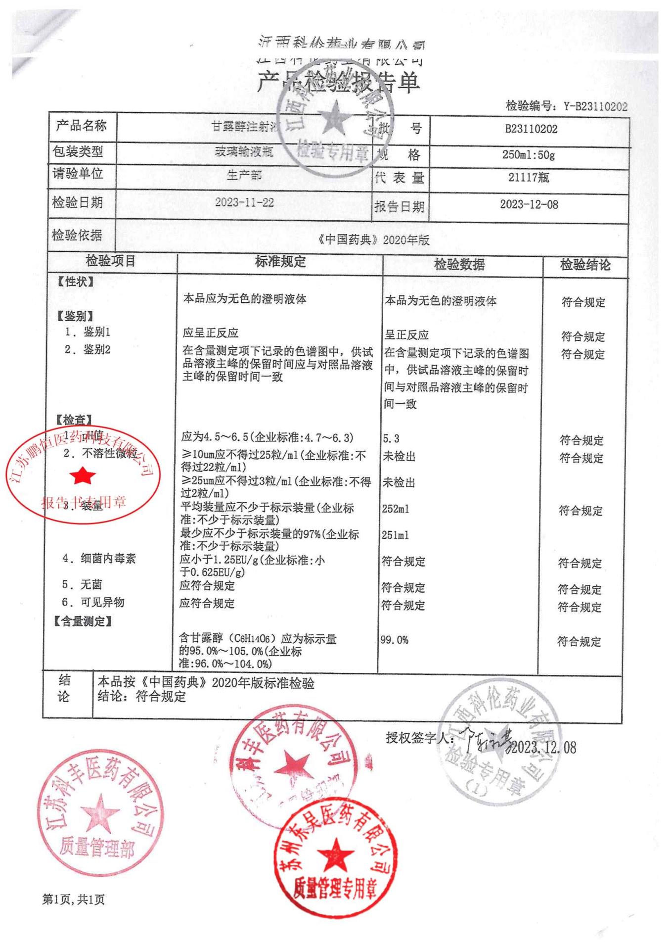 B23110202甘露醇注射液