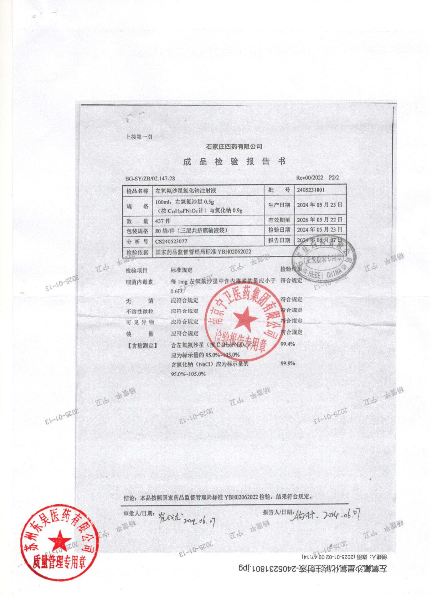 2405231801左氧氟沙星氯化钠注射液