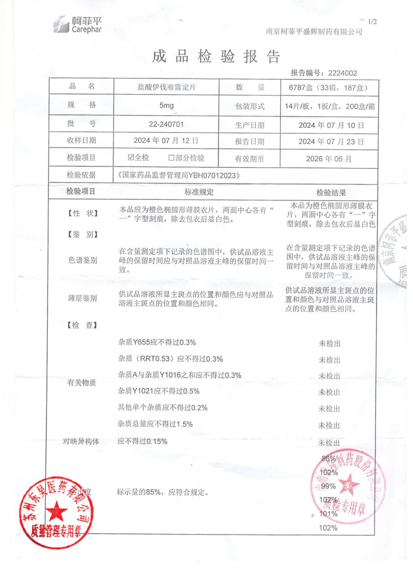 22-240701盐酸伊伐布雷定片1