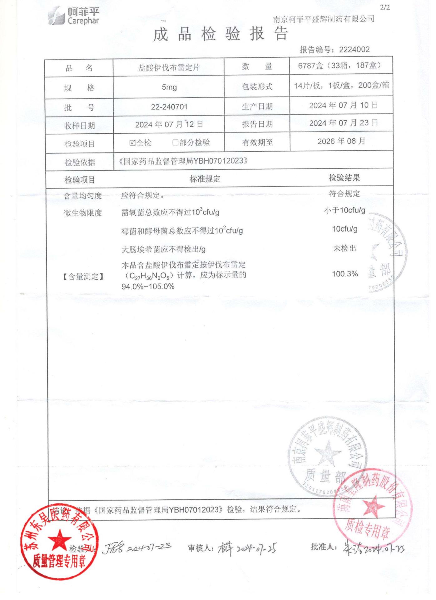 22-240701盐酸伊伐布雷定片2