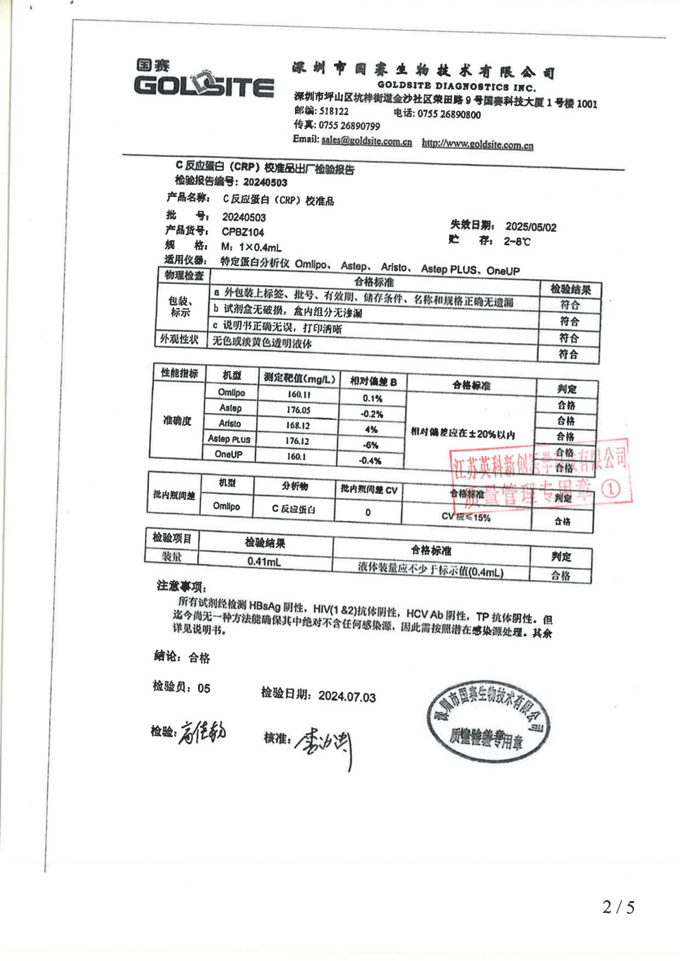 20240503 C反应蛋白(CRP)校准品