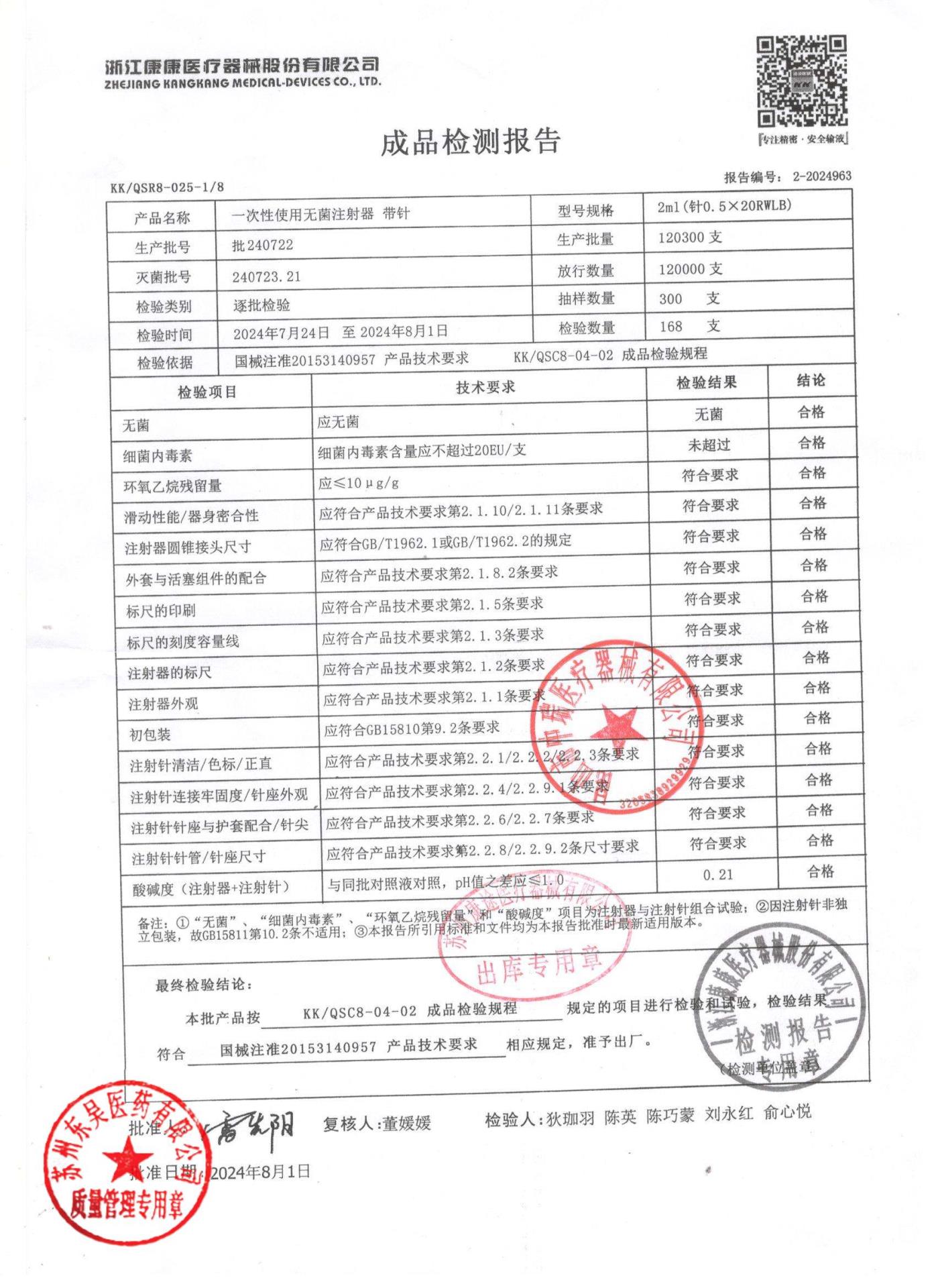 240722一次性使用无菌注射器带针