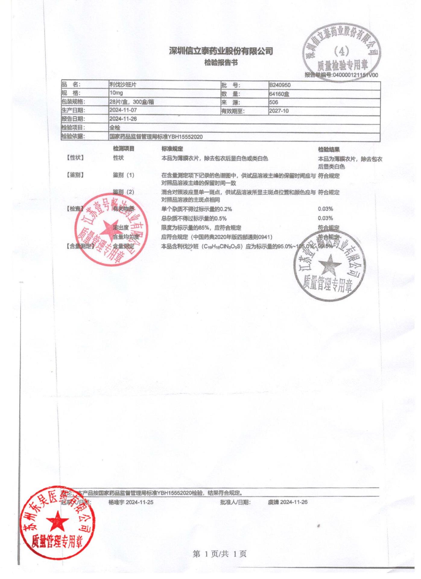 B240950利伐沙班片