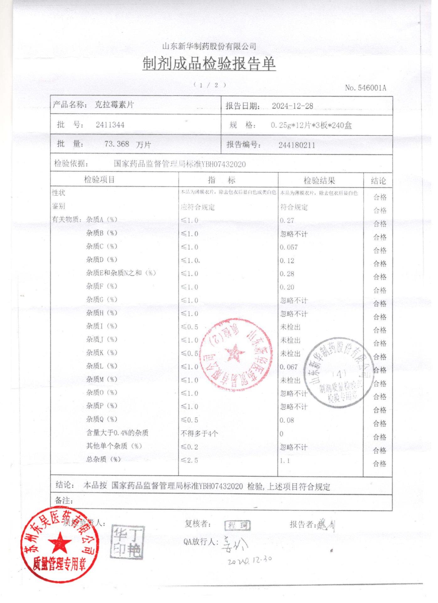 2411344克拉霉素片1