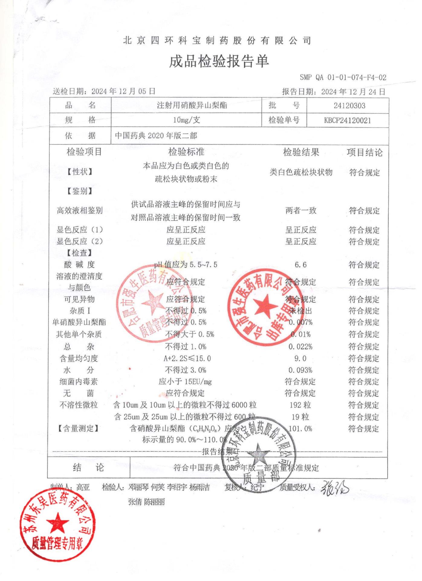 24120303注射用硝酸异山梨酯