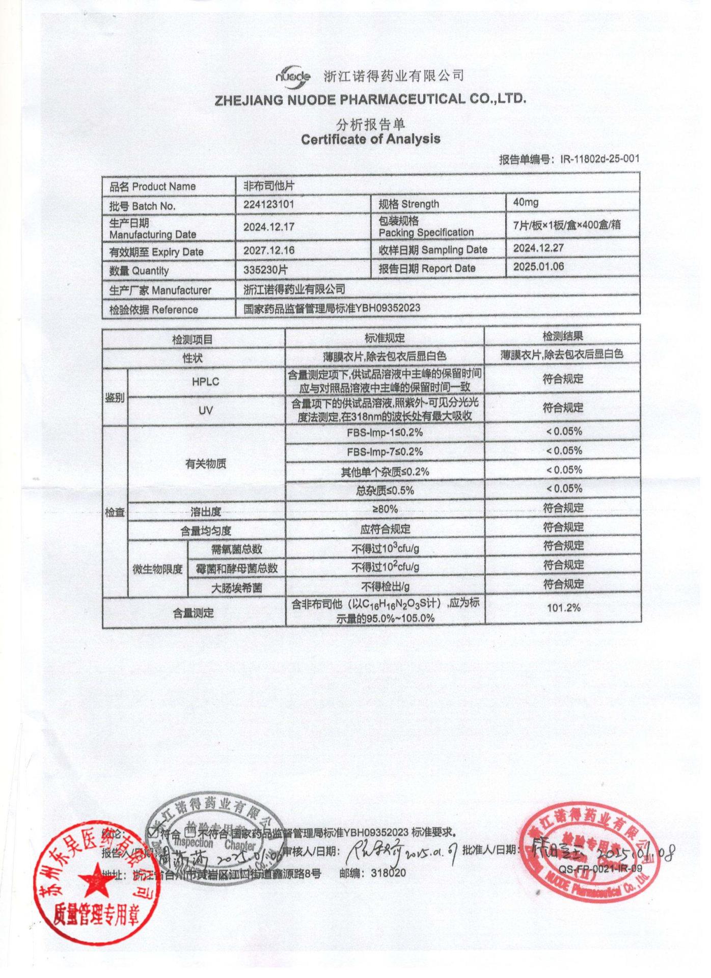 224123101非布司他片