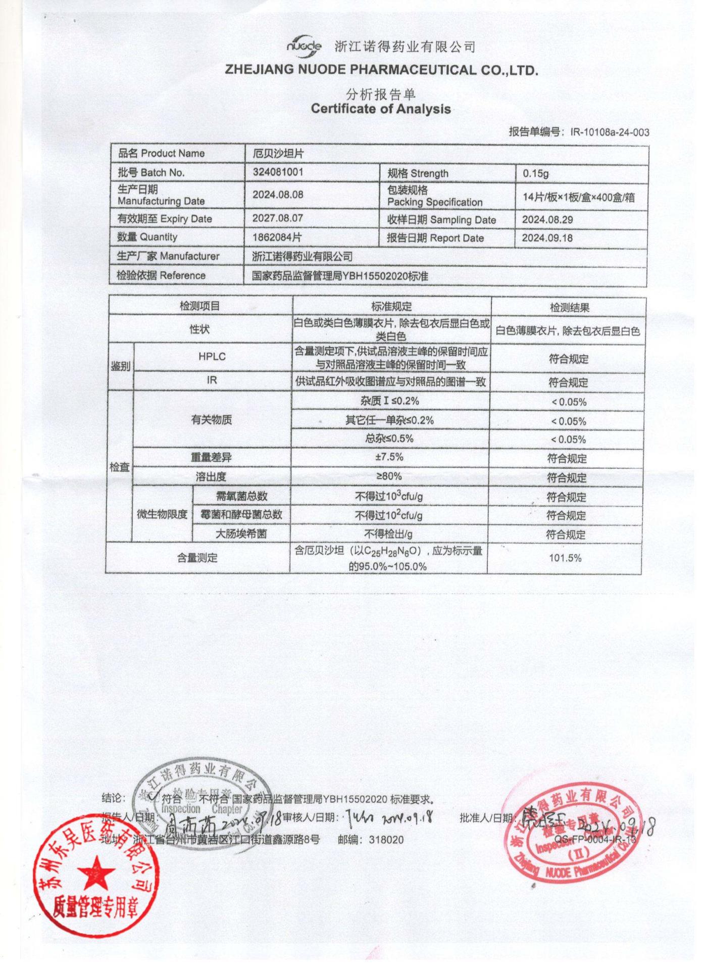 324081001厄贝沙坦片