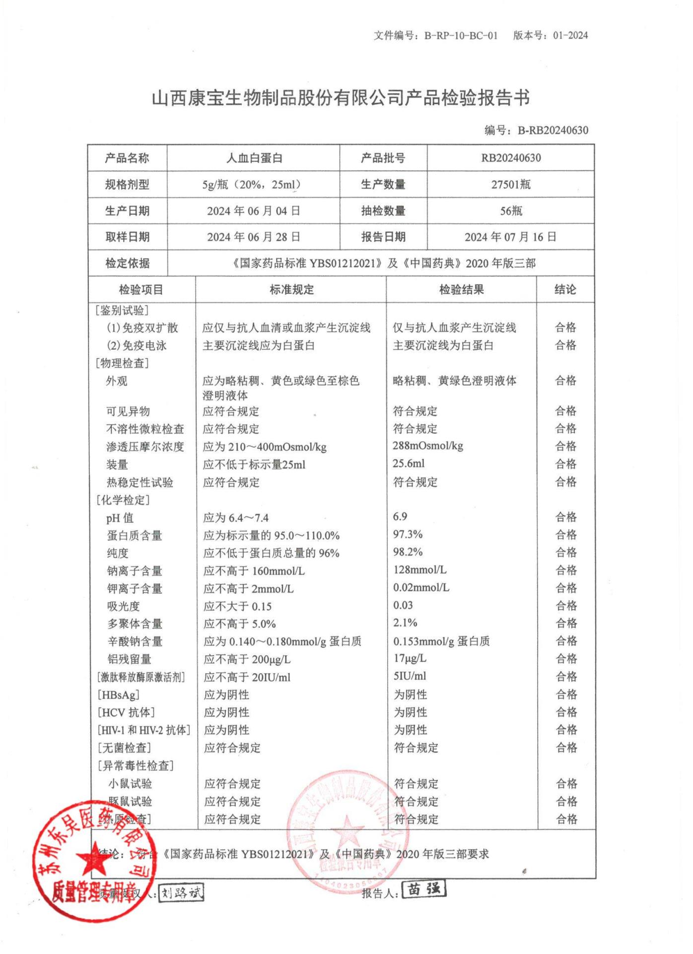 RB20240630人血白蛋白