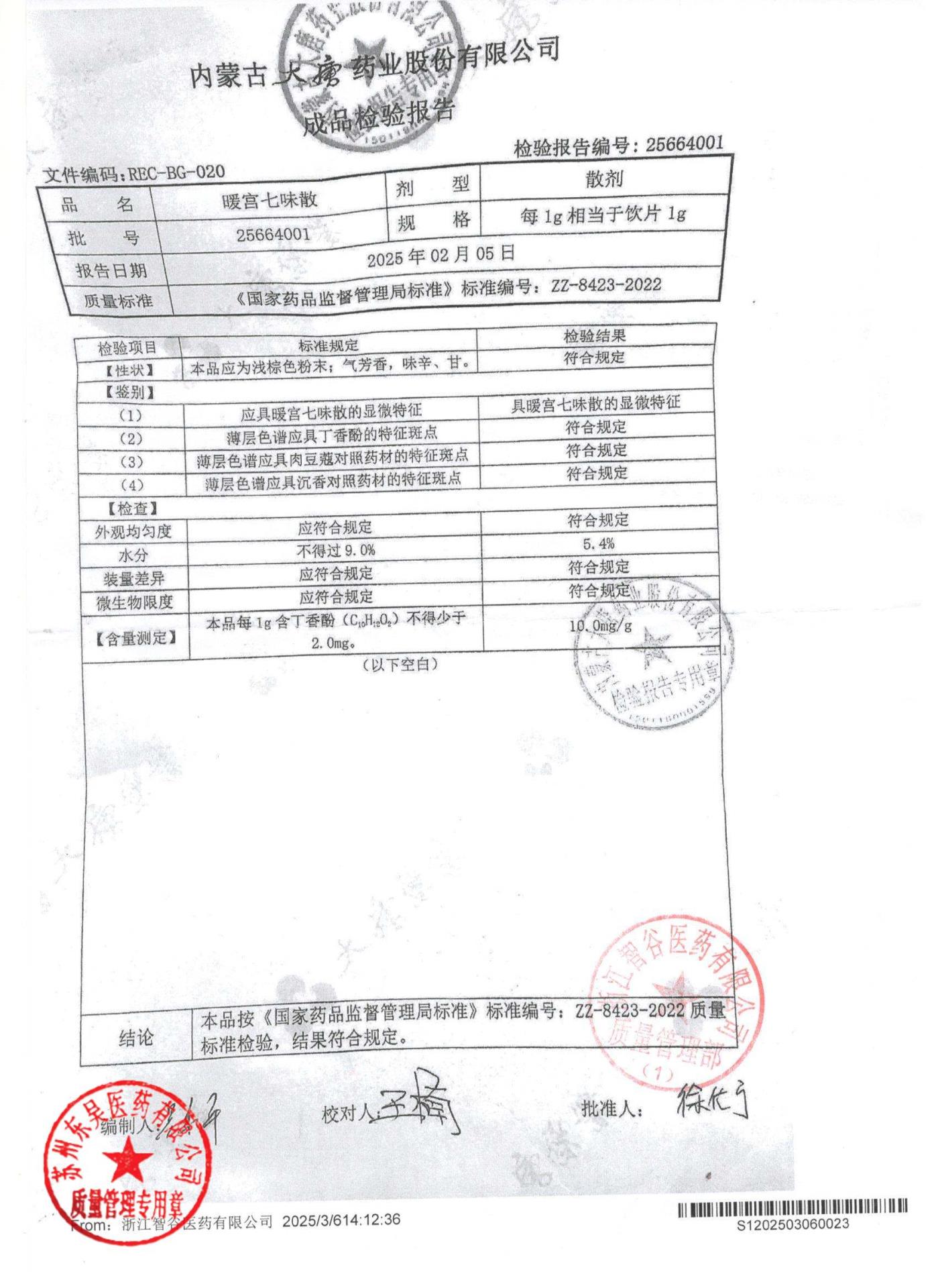 25664001暖宫七味散