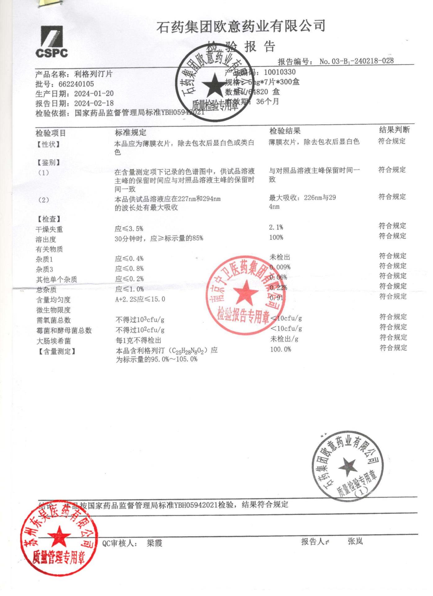 662240105利格列汀片