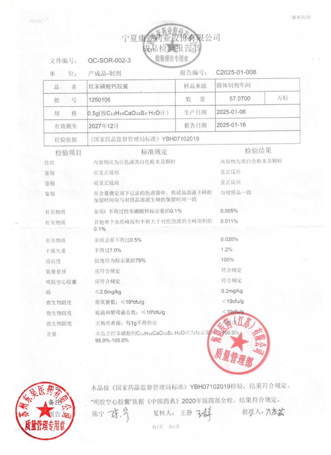 1250106羟苯磺酸钙胶囊