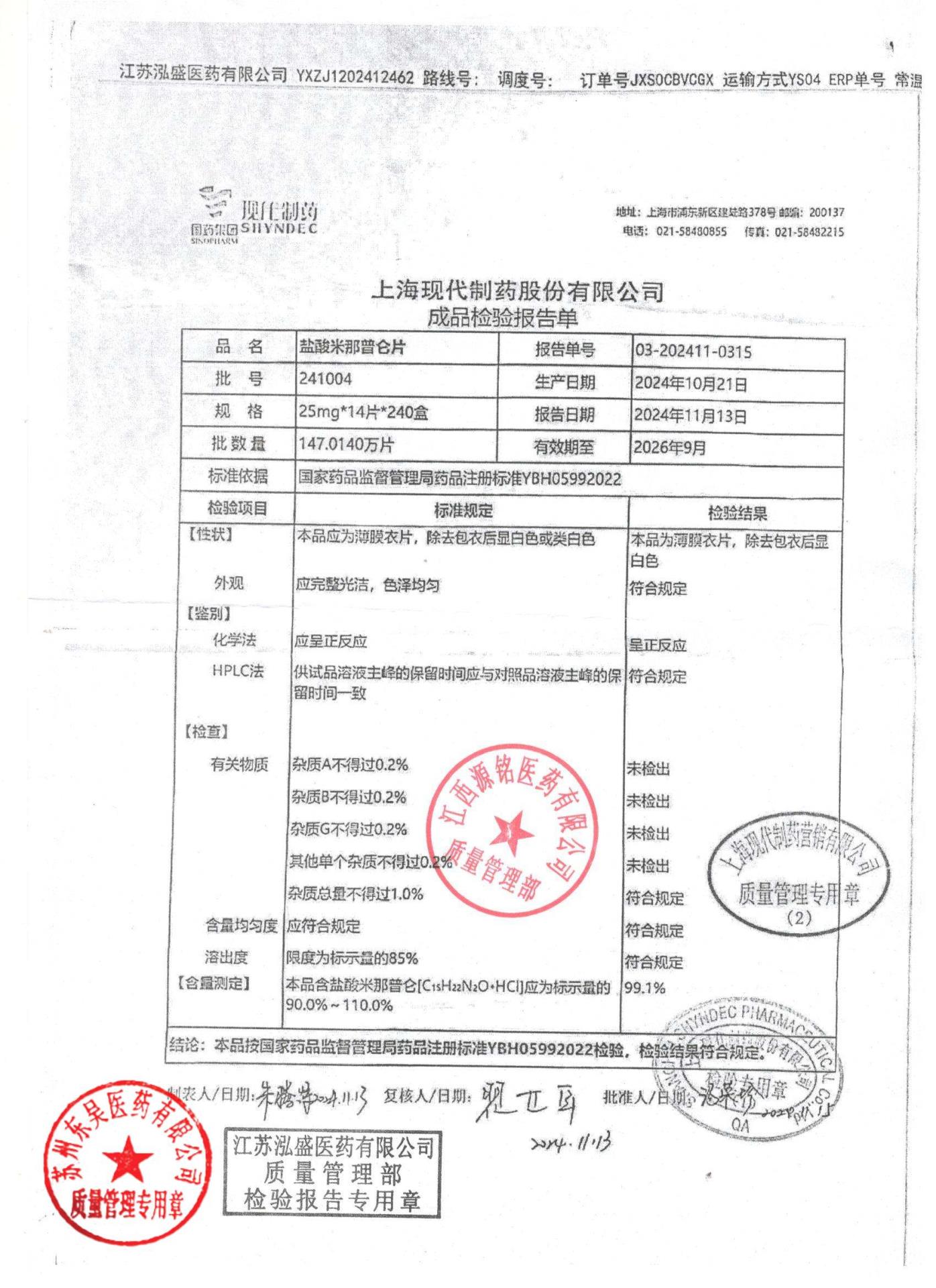 241004盐酸米那普仑片