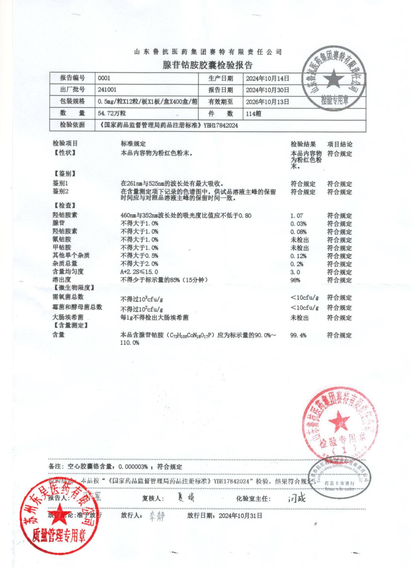 241001腺苷钴胺胶囊