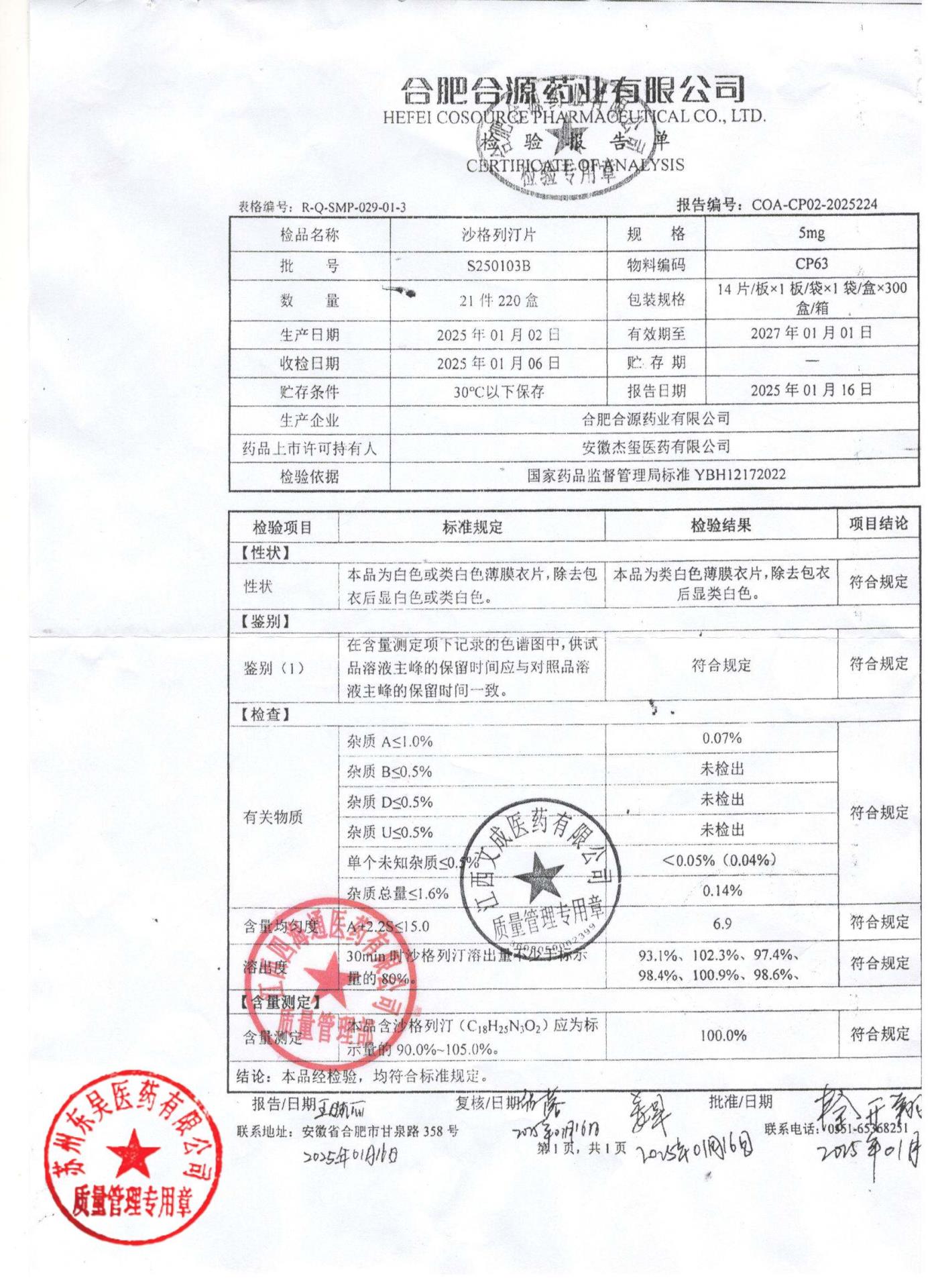 S250103B沙格列汀片