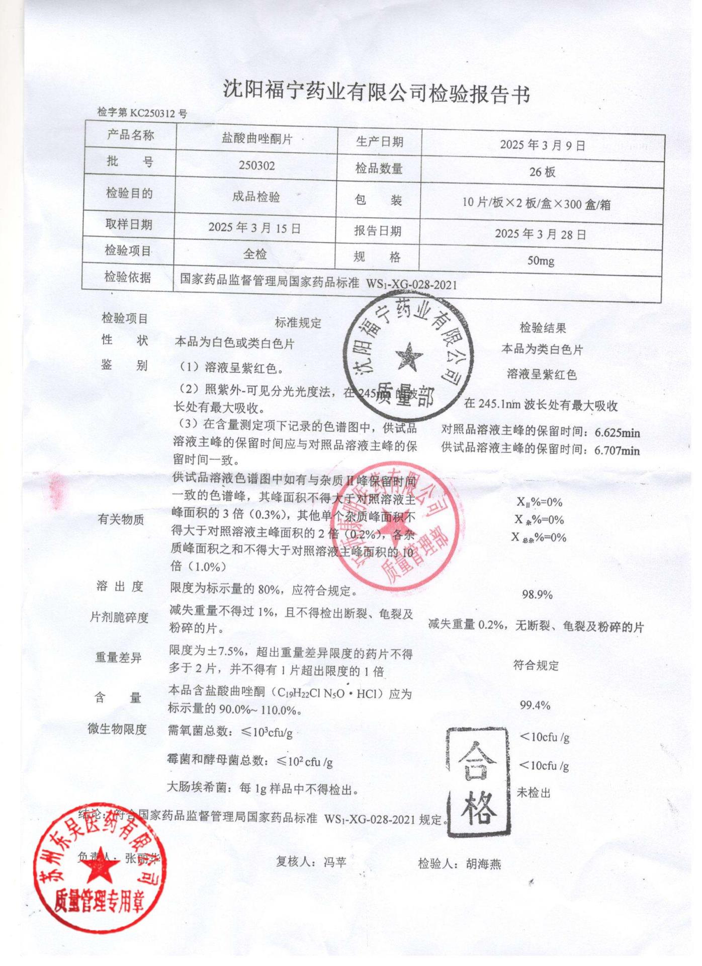 250302盐酸曲唑酮片