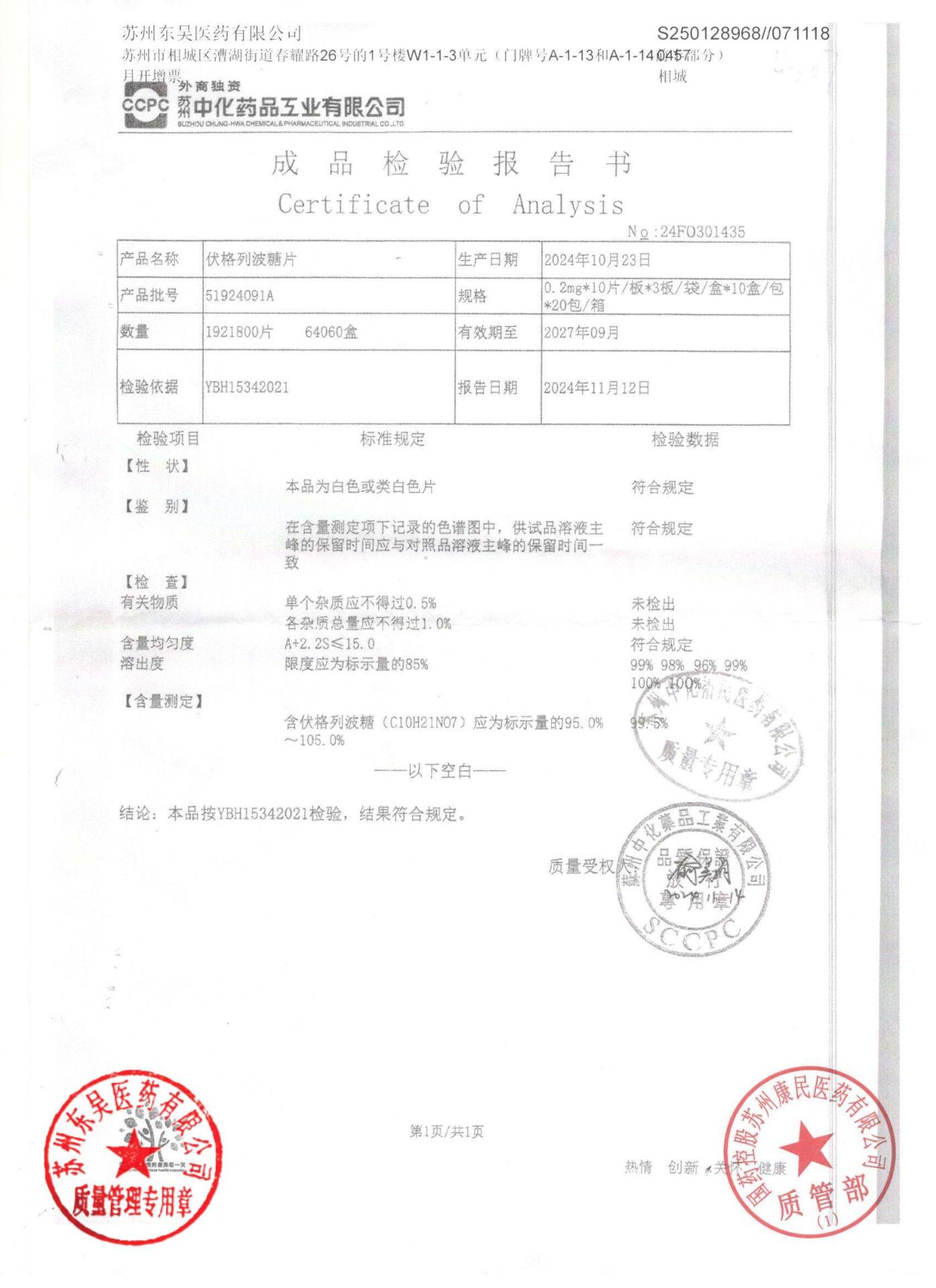 51924091A伏格列波糖片