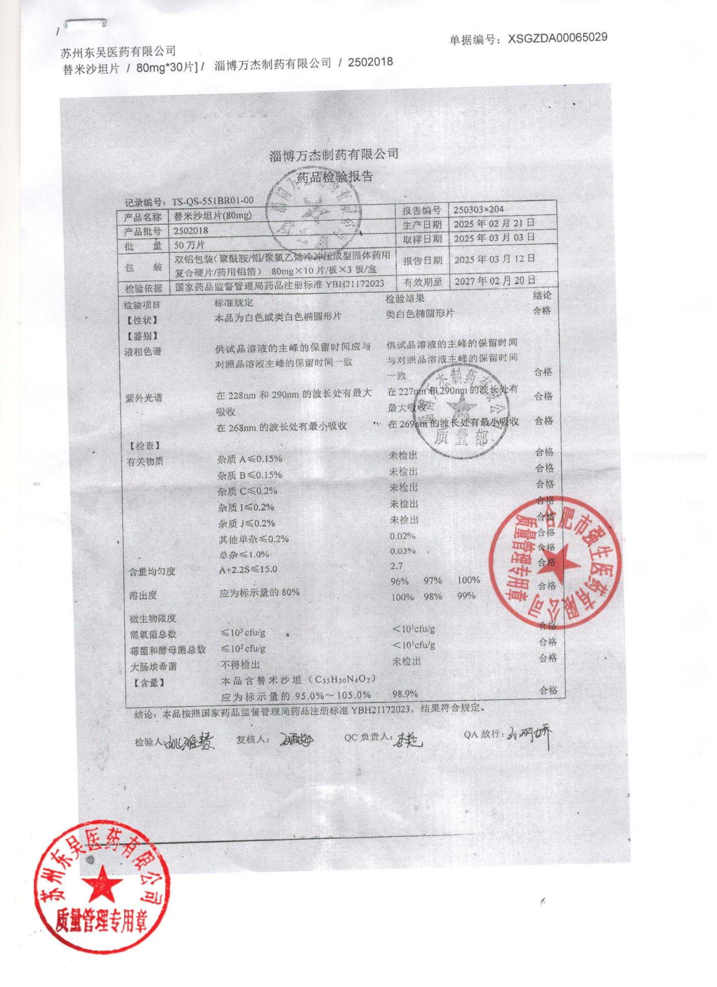 2502018替米沙坦片