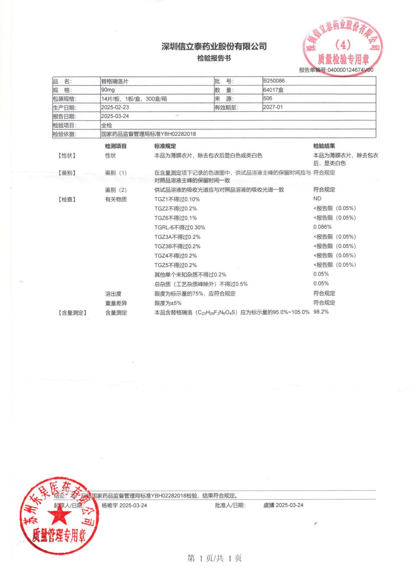 B250086替格瑞洛片