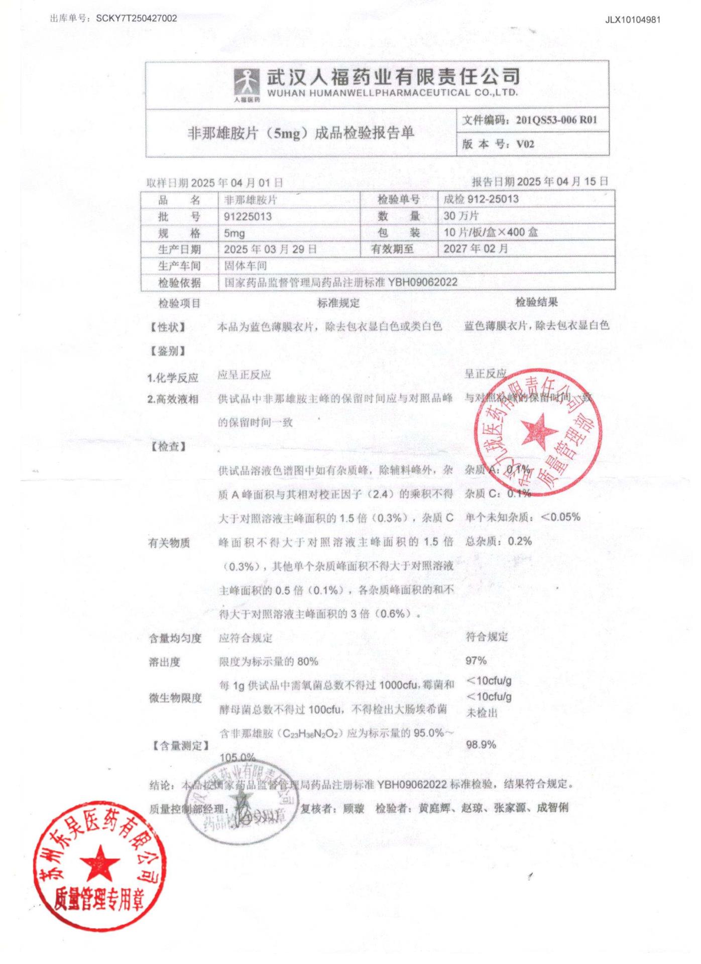 91225013非那雄胺片