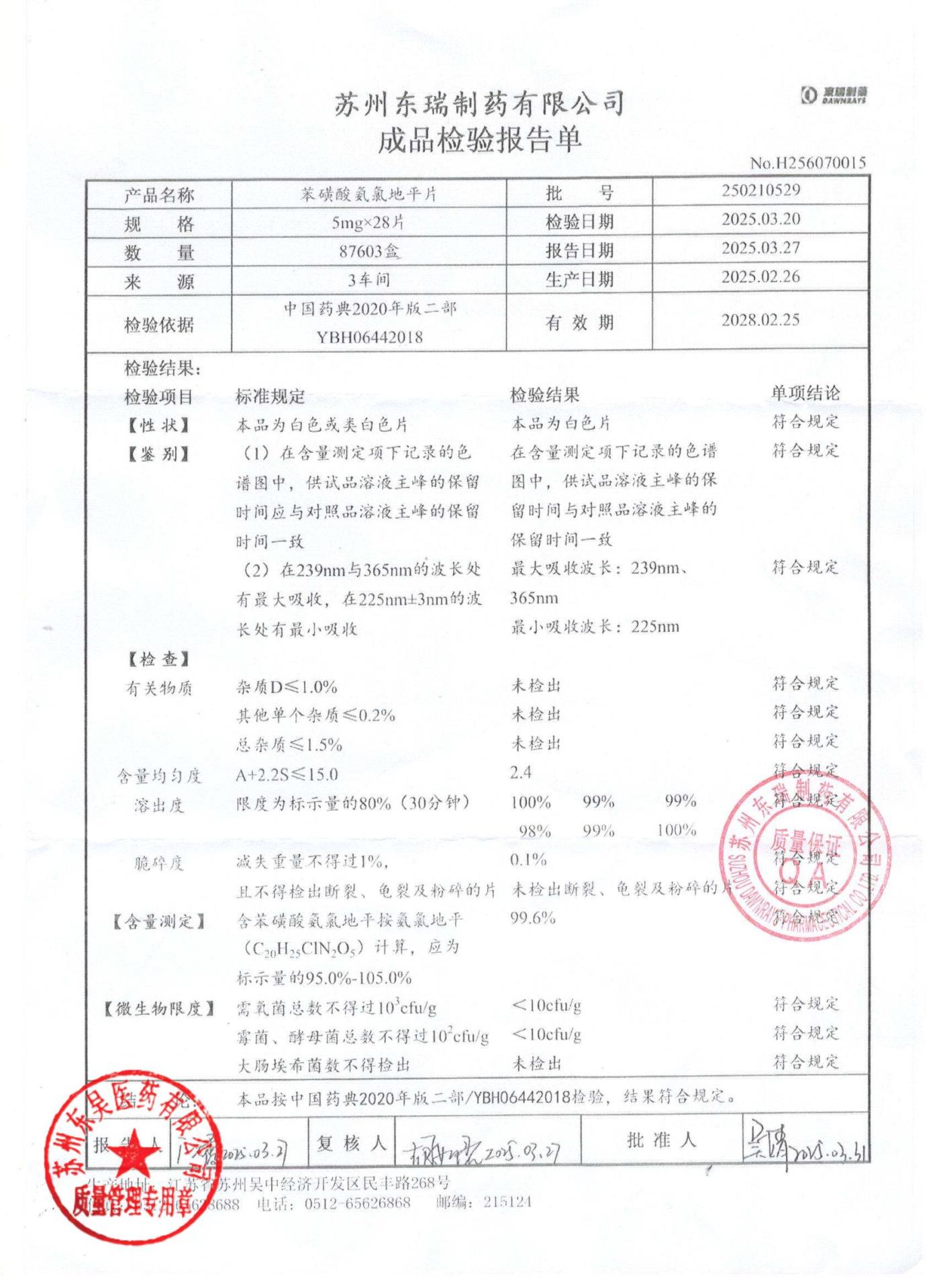 250210529苯磺酸氨氯地平片