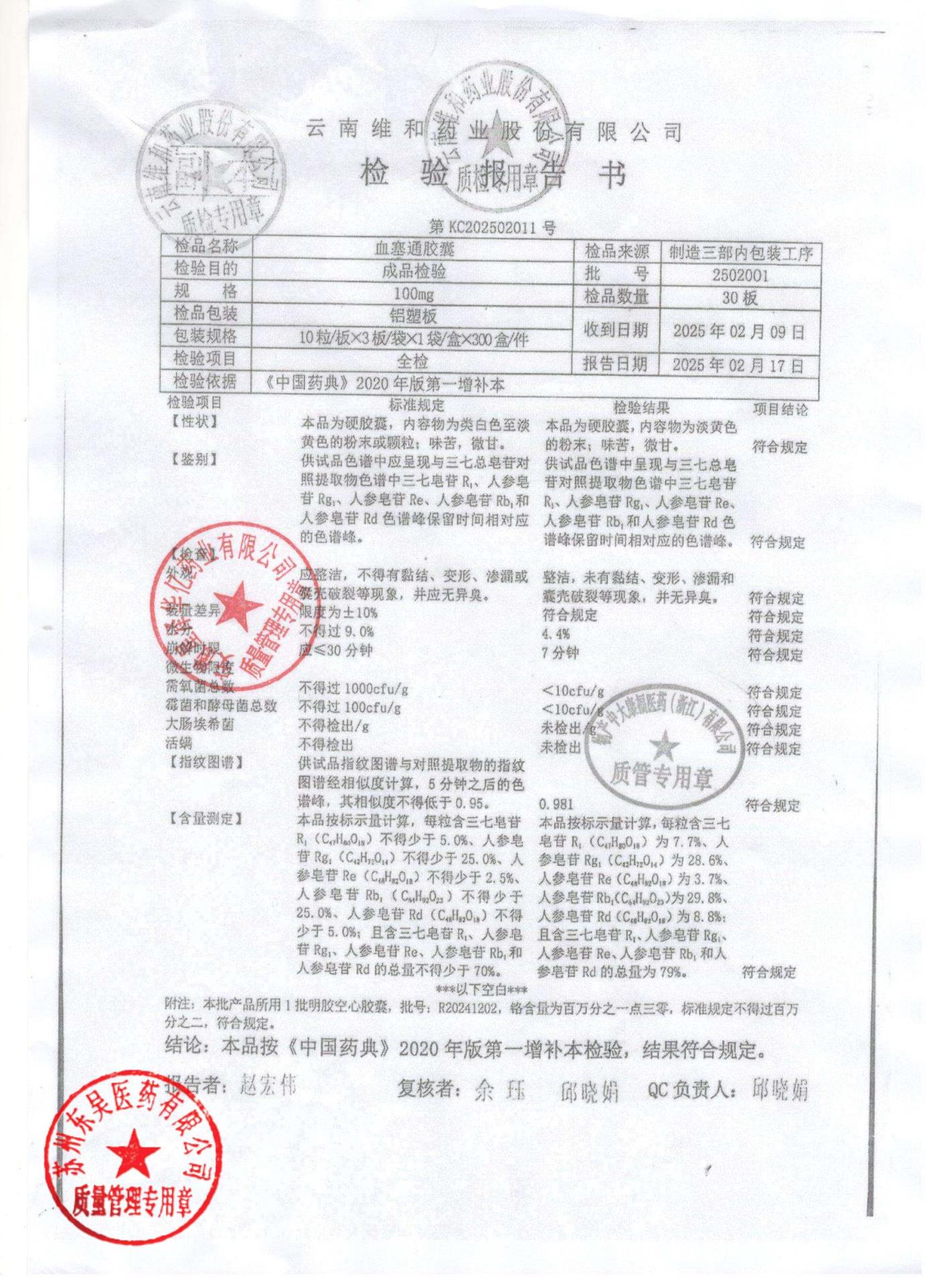 2502001血塞通胶囊