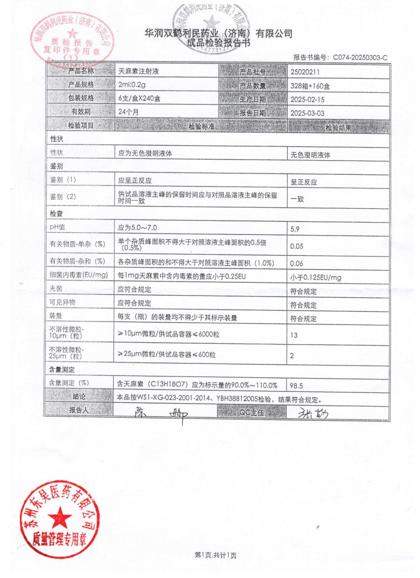 25020211天麻素注射液
