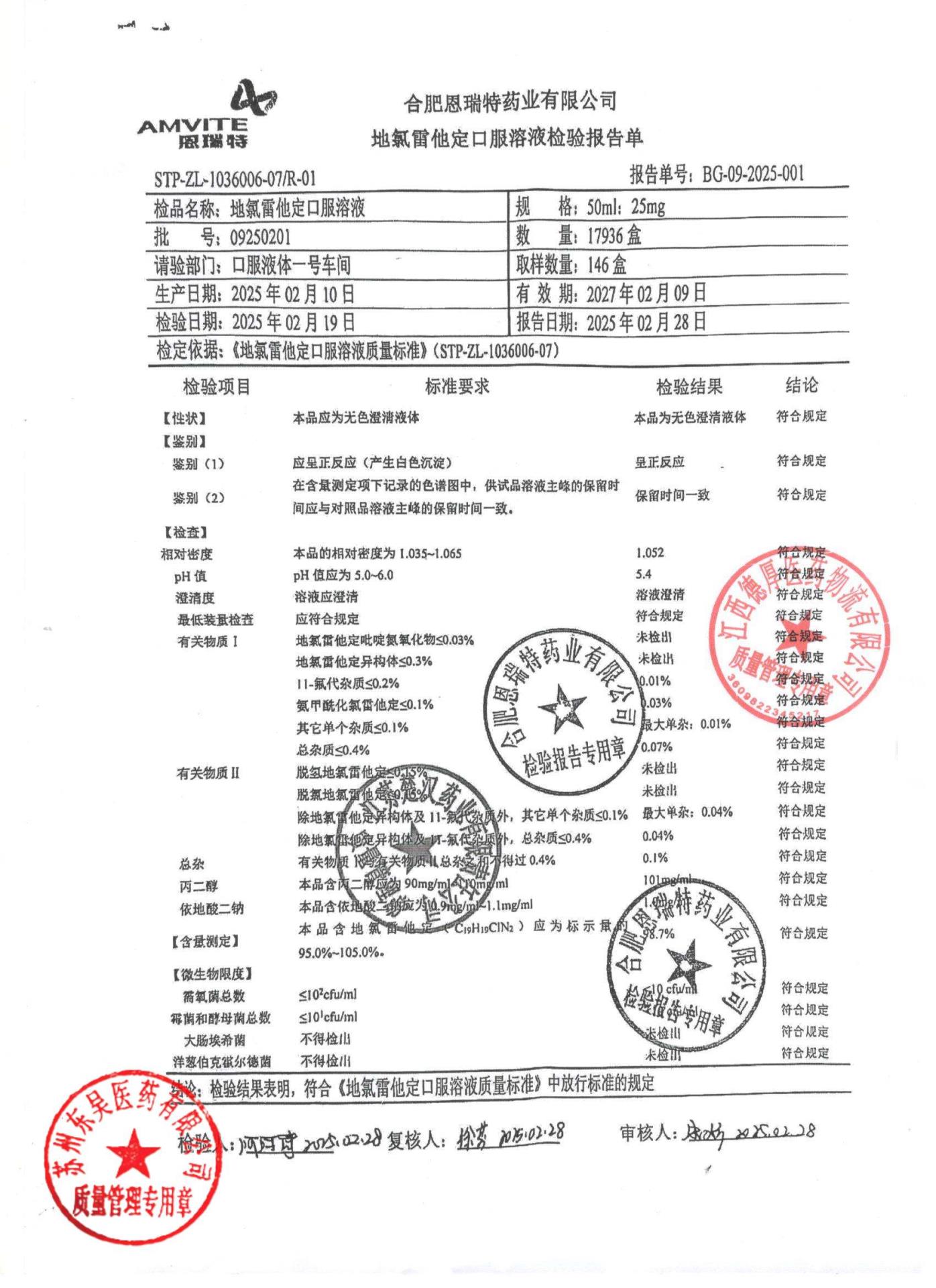 09250201地氯雷他定口服溶液