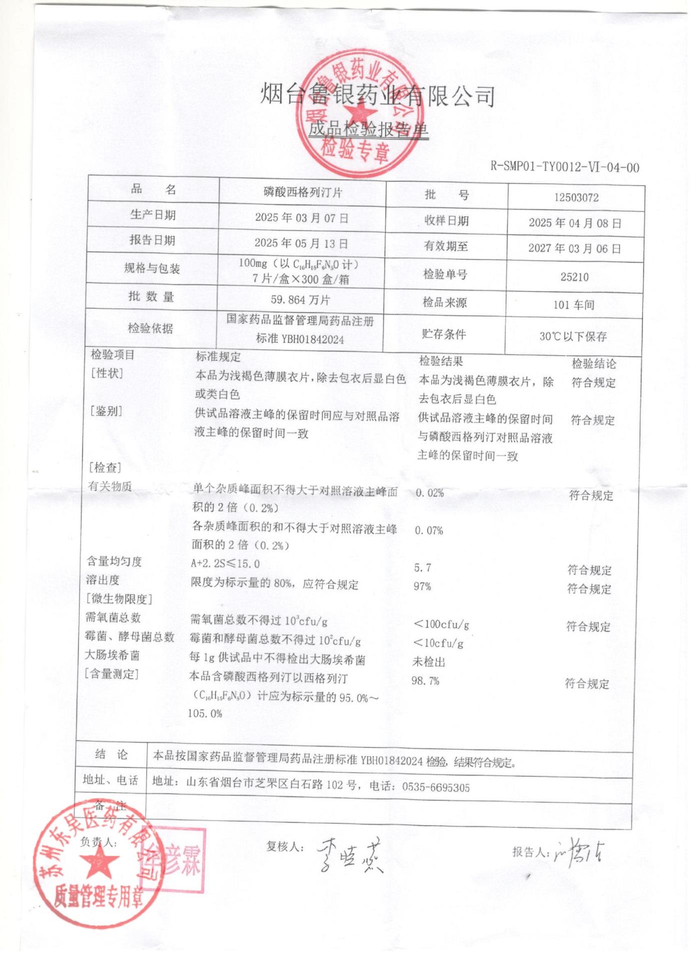 12503072磷酸西格列汀片