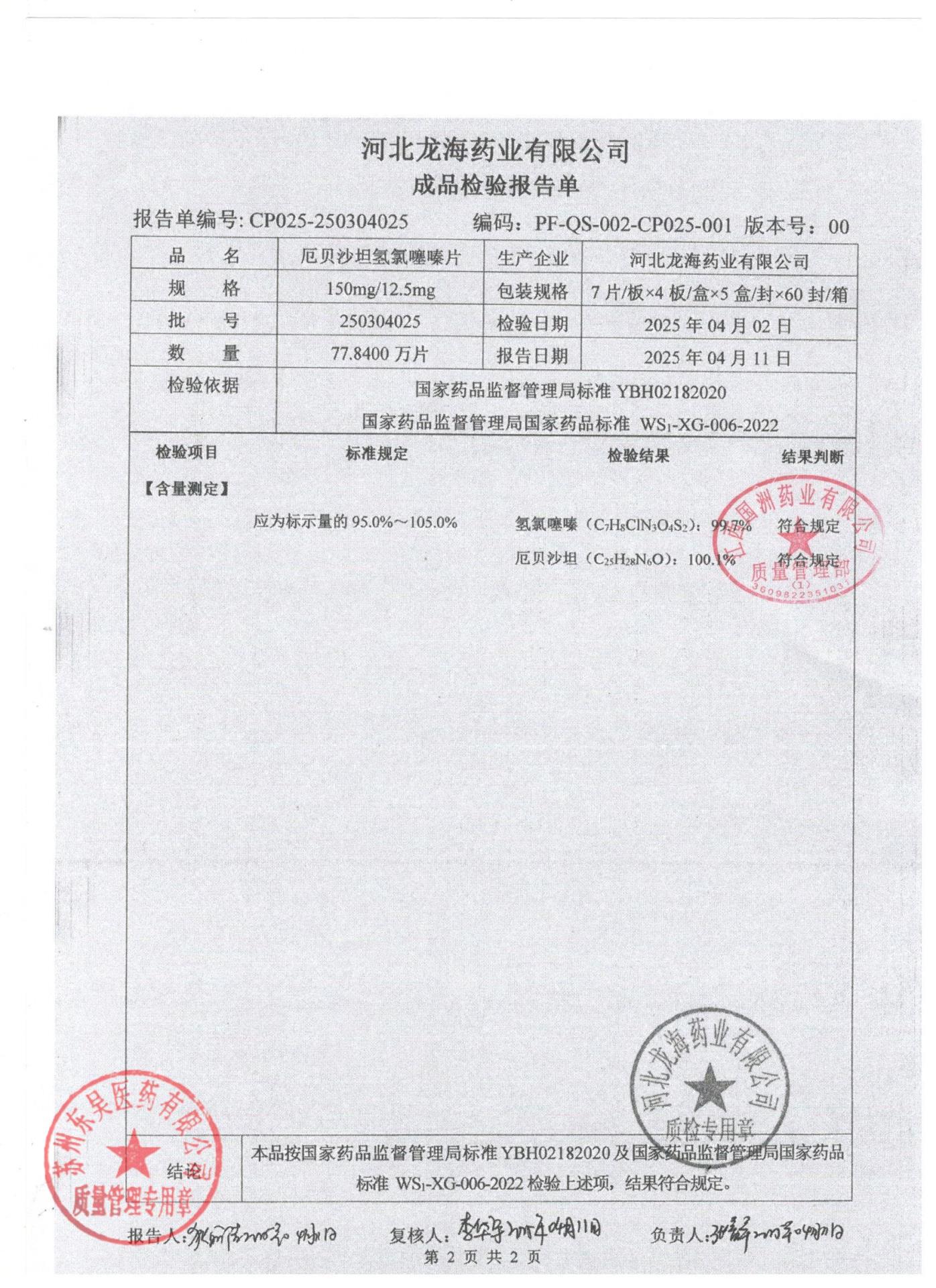 250304025厄贝沙坦氢氯噻嗪片2