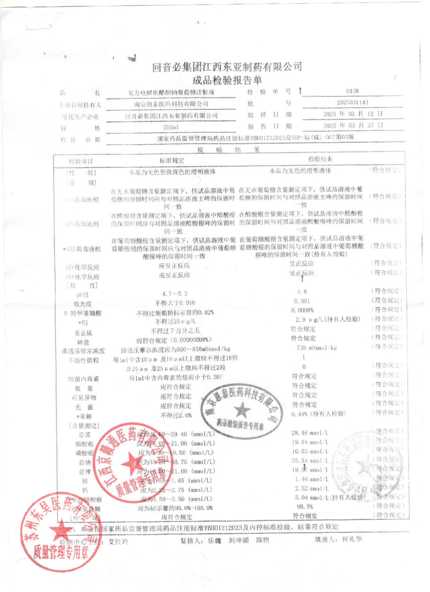 2025031143复方电解质醋酸钠葡萄糖注射液