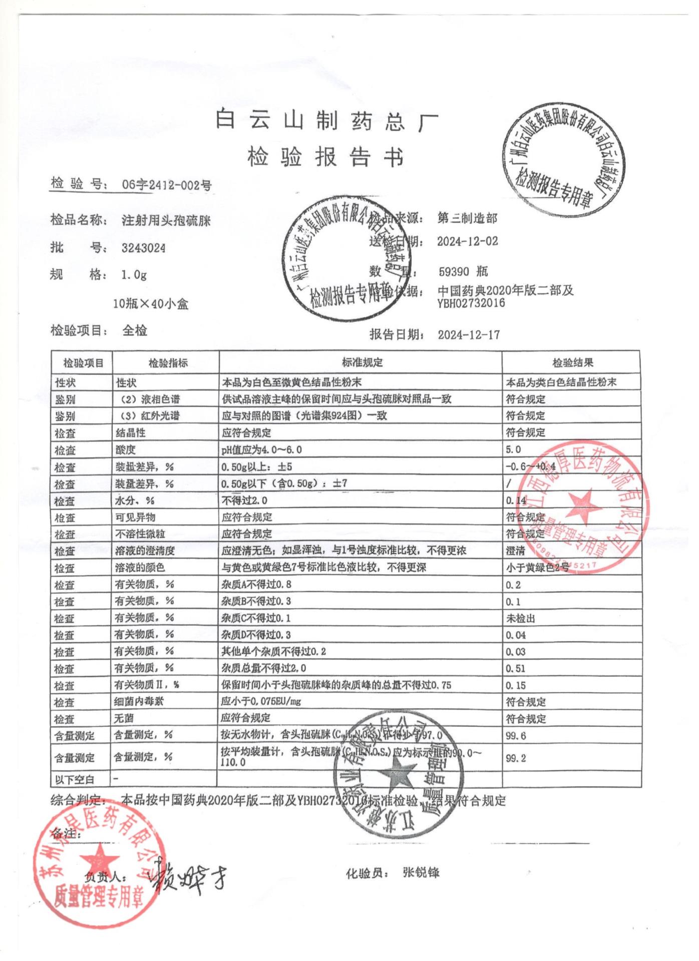 3243024注射用头孢硫脒