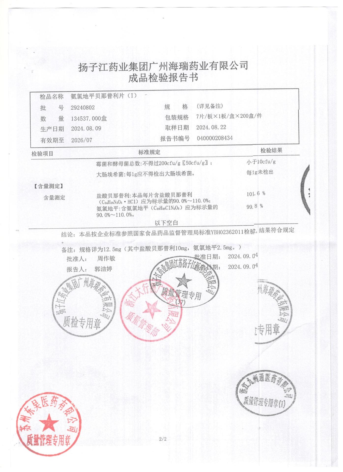 29240802氨氯地平贝那普利片2