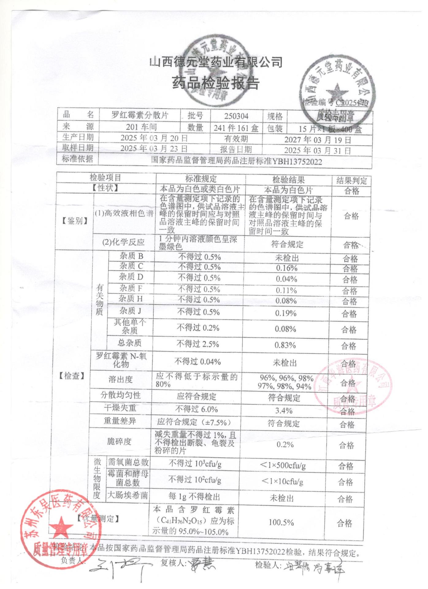 250304罗红霉素分散片