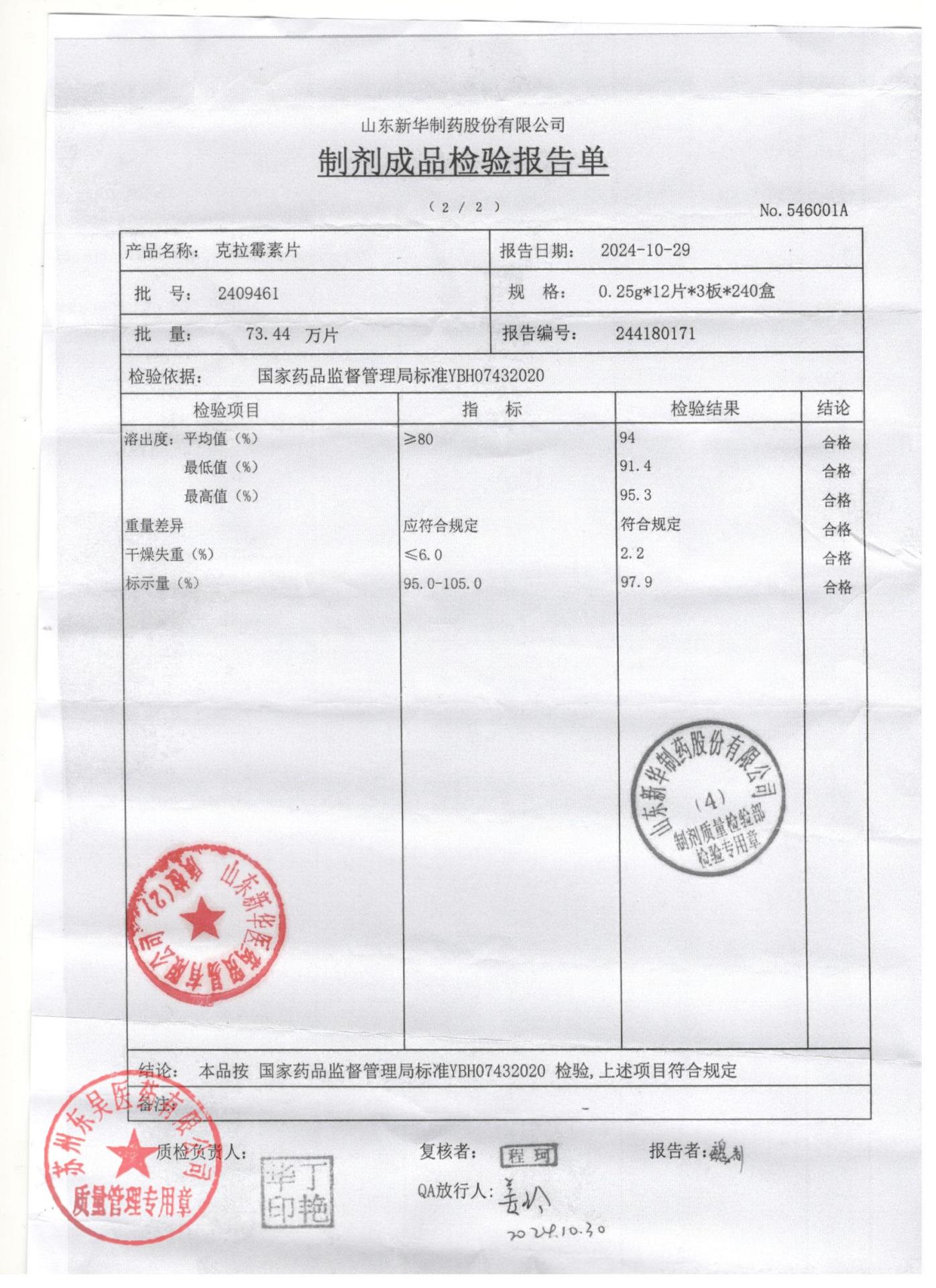 2409461克拉霉素片2