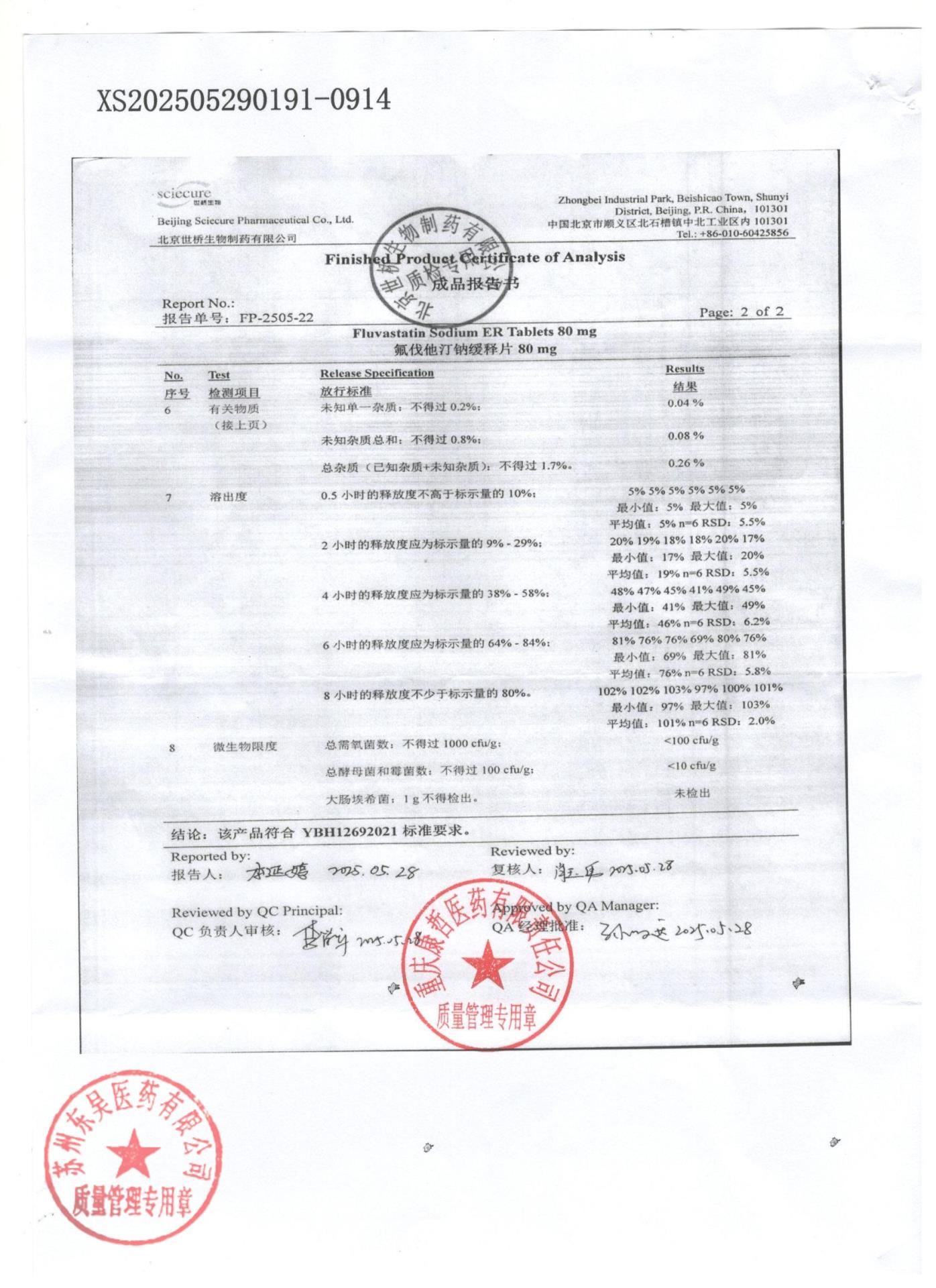 2505010氟伐他汀钠缓释片1