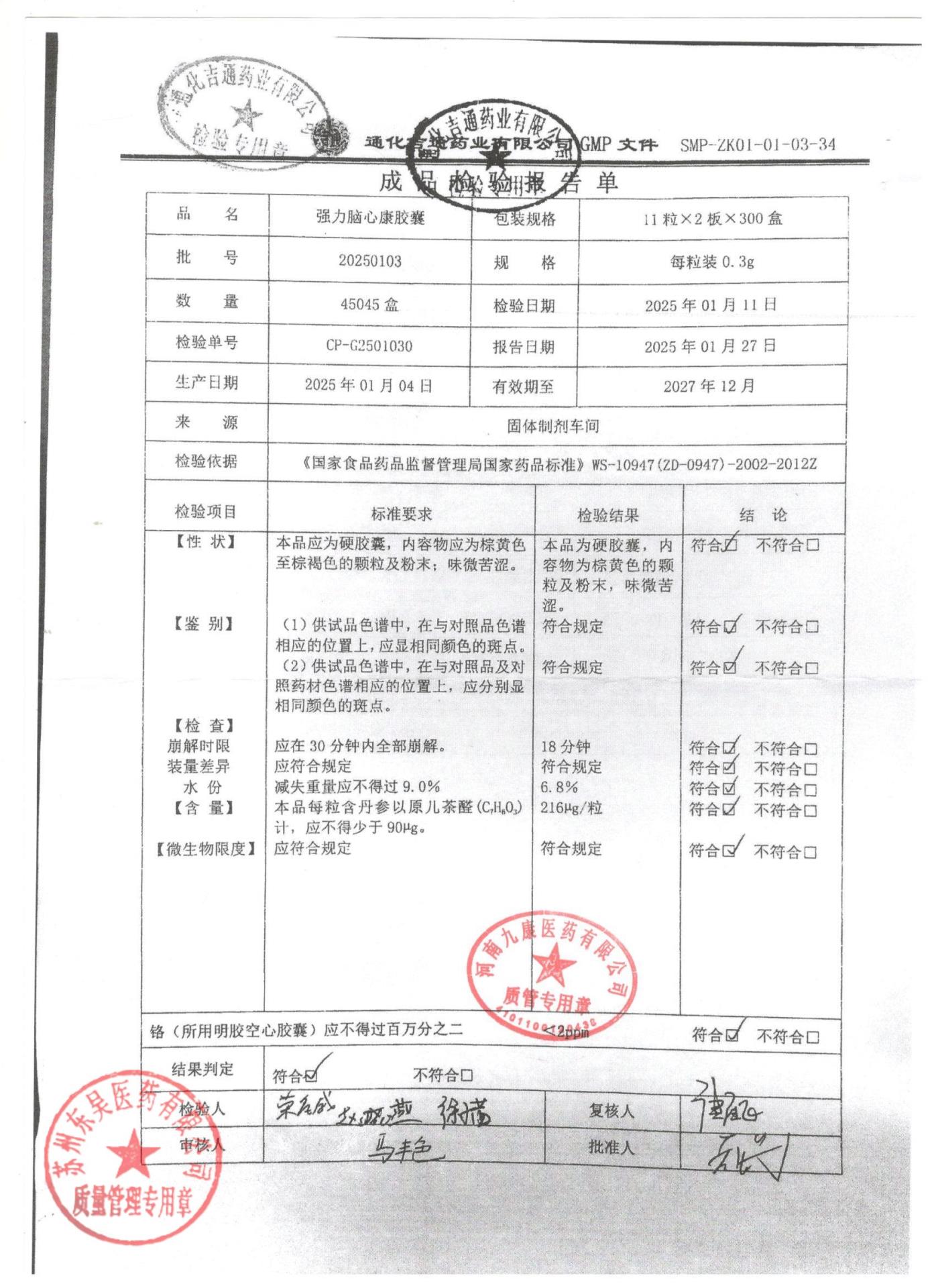 250250103强力脑心康胶囊